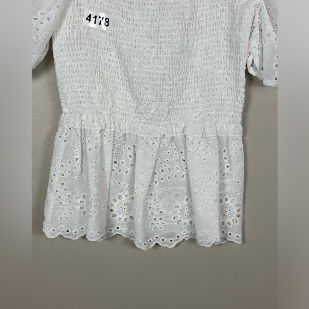 Promesa small white14-1/2 p2p w stretch 25” length puff sleeve smoked babydoll - Picture 5 of 6